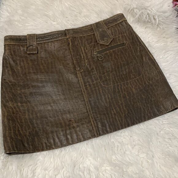 AQUA leather mini skirt zip fly pockets fully lined women’s size 4 - Picture 1 of 12